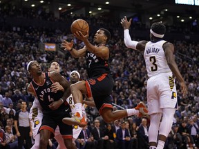 Toronto Raptors guard Kyle Lowry (7) goes up to make a basket against the Indiana Pacers during the second half at Scotiabank Arena. Mandatory Credit: John E. Sokolowski-USA