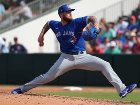 Toronto Blue Jays starting pitcher Sean Reid-Foley (54) throws a pitch during the fifth inning against the Minnesota Twins at CenturyLink Sports Complex.
