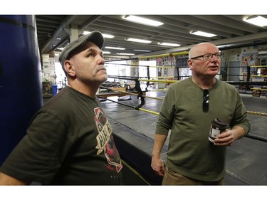 Toronto Sun's Steve Buffery and John Kalbhenn (L) who started training at Cabbagetown Boxing Club as an amateur boxer, made it to the 1982 Commonwealth Games and the 1984 Olympics, and was a professional lightweight Champion of Canada. Kalbhenn, an assistant trainer at the club, speaks about the past present and future of the club in Toronto on Wednesday February 12, 2020. Jack Boland/Toronto Sun/Postmedia Network