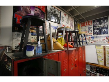 Memorabilia, ring chairs, Vaseline, fight posters, former boxers, and boxing gear fill the walls, cabinets and tables inside the Cabbagetown Boxing's Club  on Wednesday February 12, 2020. Jack Boland/Toronto Sun/Postmedia Network