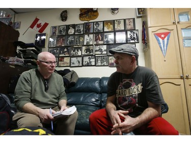 Toronto Sun's Steve Buffery (L) speaks with John Kalbhenn who started training at Cabbagetown Boxing Club as an amateur boxer, made it to the 1982 Commonwealth Games and the 1984 Olympics, and was a professional lightweight Champion of Canada. Kalbhenn, an assistant trainer at the club, speaks about the past present and future of the club in Toronto on Wednesday February 12, 2020. Jack Boland/Toronto Sun/Postmedia Network