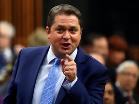 Canada's Conservative Party leader Andrew Scheer gestures as he speaks in parliament during Question Period in Ottawa, Ontario, Canada February 18, 2020.