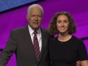Jeopardy! host Alex Trebek and Toronto lawyer Brooke MacKenzie.