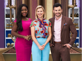 (L-R)British cake designer Cynthia Stroud, famed food star Anna Olson and renowned pastry  chef and chocolatier Steven Hodge are all judges on the hot new Food Network Canada show Great Chocolate Showdown. - Photo Food Network Canada