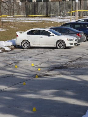 Toronto Police are investigating after a car was shot up in the rear parking lot of Cedarbrae Collegiate Institute, a high school near Markham Rd. and Lawrence Ave. E. in Scarborough, on Wednesday, Feb.5, 2020. (Chris Doucette/Toronto Sun/Postmedia Network)