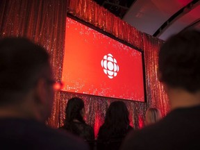 The CBC logo is projected onto a screen during the CBC's annual upfront presentation at The Mattamy Athletic Centre in Toronto, Wednesday, May 29, 2019.