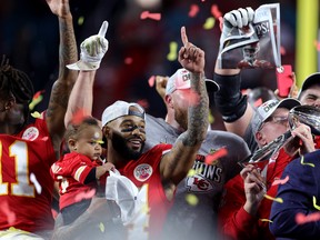 Members of the Kansas City Chiefs celebrate after defeating the San Francisco 49ers 31-20 in Super Bowl LIV in Miami on Sunday. (Getty Images)