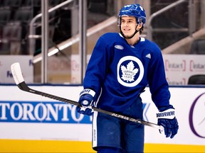 Denis Malgin skates with the Maple Leafs ahead of his first game with the team on Thursday, Feb. 20, 2020. (@mapleleafs/Twitter)