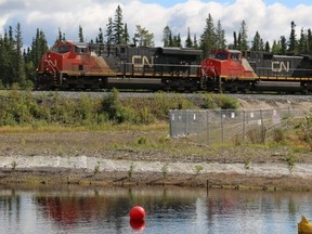 File photo showing a CN freight training as it approaches the Makami River crossing where a CN oil train derailed and burned in the winter of 2015. CN has issued a progress report on the clean-up effort at the site the derailment, promising to keep taking environmental samples and to keep presenting those samples to government regulators.   Len Gillis/The Daily Press