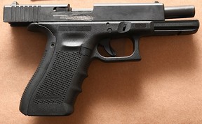 One of two handguns allegedly seized when three suspects were arrested for a series of robberies in Milton and Georgetown in December 2019 and January 2020. (Halton Regional Police handout)
