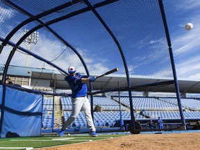 Blue Jays catcher Danny Jansen takes part in batting practice in spring training last year. THE CANADIAN PRESS FILE