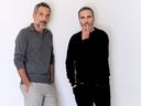 This September 20, 2019 photo shows Todd Phillips director, left, actor Joaquin Phoenix during a portrait session of the movie. 