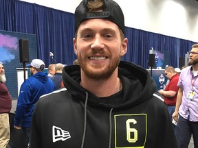 J.J. Molson, the UCLA placekicker from Montreal, poses at the NFL Scouting Combine in Indianapolis. (JOHN KRYK/Postmedia Network)