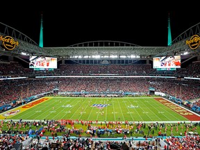 A view of the stadium during the opening kickoff of Super Bowl LIV between the San Francisco 49ers and the Kansas City Chiefs at Hard Rock Stadium. Kirby Lee-USA TODAY Sports
