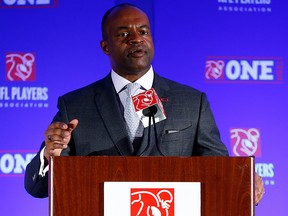 DeMaurice Smith, Executive Director of the National Football League Players Association, speaks during an NFLPA press conference prior to Super Bowl XLVIII on January 30, 2014 in New York. (Alex Trautwig/Getty Images)