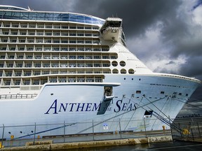 The Royal Caribbean Cruise Ship Anthem of the Seas is docked at Cape Liberty port on February 7, 2020 in Bayonne, New Jersey. At least two dozen Chinese citizens aboard of Royal Caribbean cruise were screened for coronavirus, and four were taken to a nearby hospital.