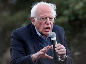 U.S. Democratic presidential candidate Sen. Bernie Sanders (I-VT) speaks to guests during a campaign rally at Finlay Park on Feb. 28, 2020, in Columbia, S.C.