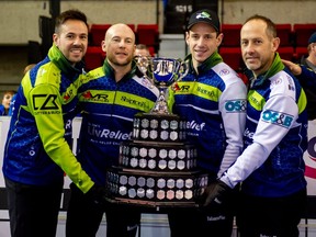 The John Epping rink won the Men's Tankard final Sunday at the Ontario Curling Championships in Cornwall, and will be off to the Tim Hortons Brier that starts Feb. 28 in Kingston. From left are Epping, third Ryan Fry, second Mat Camm, and lead Brent Laing. (ROBERT LEFEBVRE/Special to Postmedia Network)
