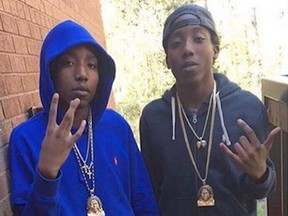 Tyronne and Tyreek Noseworthy, 19, the rap duo known as the Tallup Twinz out of Jane-Driftwood, are seen here wearing medallions that appear to pay tribute to Kwasi Skene-Peters who was gunned down in a shootout with Toronto cops in 2015. (Instagram)