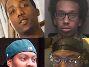 (Clockwise from top left) Four Toronto rappers have been killed in gun violence since Dec. 23, 2019 — Tyronne Noseworthy, 19, aka Fourty4Double0 of the Tallup Twinz; Farah Hersi Handule, 23, aka 22 Filthy; Keeshawn Brown, 18, aka Why-S; and Jahquar Stewart, 24, aka Bvlly.
