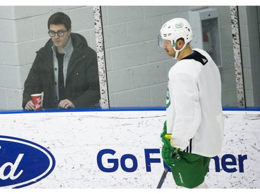 Toronto Maple Leafs general manager Kyle Dubas was at the Leafs practice surveying his talent - as Jason Spezza skate by - in Toronto on Wednesday February 19, 2020. Jack Boland/Toronto Sun/Postmedia Network