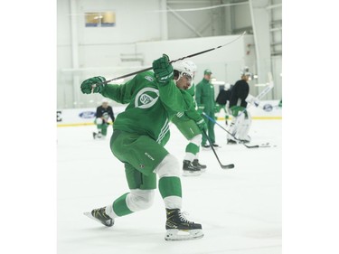 Toronto Maple Leafs Auston Matthews C (34) fires off a one-timer during practice in Toronto on Wednesday February 19, 2020. Jack Boland/Toronto Sun/Postmedia Network