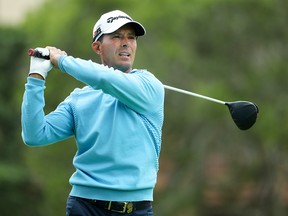 In this June 14, 2019, file photo, Mike Weir of Canada plays a shot from the second tee during the second round of the 2019 U.S. Open at Pebble Beach Golf Links in Pebble Beach, Calif.