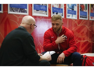 Clayton Pye, a wrestler at Brock University, - speaks with Steve Buffery. Pye has overcome adversity after almost being fatally stabbed a few years ago, is well on his way to competing for Canada at the Olympics.  in Toronto, Ont. on Tuesday February 18, 2020. Jack Boland/Toronto Sun/Postmedia Network