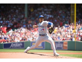 Marcus Stroman #6 of the Toronto Blue Jays pitches in the first inning against the Boston Red Sox at Fenway Park on June 23, 2019 in Boston, Massachusetts.