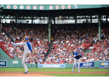 Trent Thornton of the Toronto Blue Jays pitches in the first inning against the Boston Red Sox at Fenway Park on July 15, 2019 in Boston, Massachusetts.