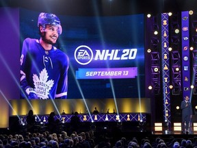 The cover of EA Sports NHL 20 is revealed with Auston Matthews of the Toronto Maple Leafs during the 2019 NHL Awards at the Mandalay Bay Events Center on June 19, 2019 in Las Vegas, Nevada.
