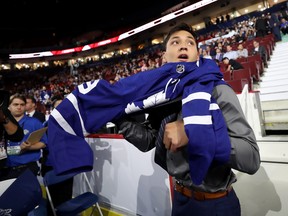 Maple Leafs prospect Nick Robertson is at his parents’ home in Sierra Madre, Calif., right now (Bruce Bennett/Getty Images)