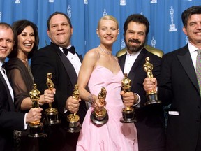 Harvey Weinstein, third from left, clutching his Oscar for Shakespeare in Love. Life in prison will be very different for disgraced producer.