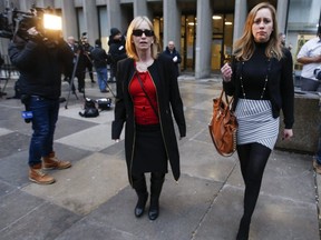 Tess Richey’s mother Christine Hermeston, 62, (L) and her daughter, Varina, 39, leave the 361 University Ave. courthouse after Kalen Schlatter was found guilty of first-degree murder on March 23, 2020. (Jack Boland, Toronto Sun)
