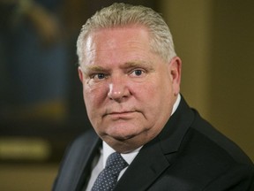 Ontario Premier Doug Ford addresses media outside of his office at Queen's Park on Jan. 16, 2020.