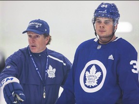 The emergence of 22-year-old Auston Matthews (right) as an elite NHL forward and the firing of head coach Mike Babcock, replaced by Sheldon Keefe, rank as the two biggest storylines for the Maple Leafs with the season put on hold.  Aaron Lynett/CP