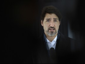 Prime Minister Justin Trudeau speaks at a press conference on COVID-19 at Rideau Cottage, his residence on the grounds of Rideau Hall in Ottawa, on Saturday, March 21, 2020. THE CANADIAN PRESS/Justin Tang