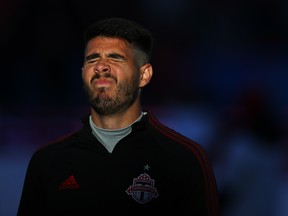 TFC's Alejandro Pozuelo closes his eyes in the bright sunlight prior to a game this month. (GETTY IMAGES)