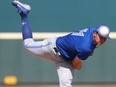 Blue Jays pitcher Nate Pearson  throws a pitch against the Pittsburgh Pirates during the fourth inning at LECOM Park. Mandatory Credit: Kim Klement/USA TODAY Sports