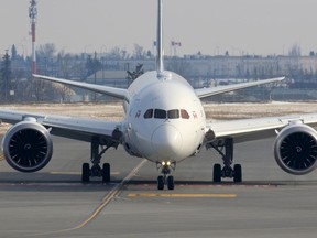 A WestJet Boeing 787 Dreamliner in Calgary on March 17, 2020.