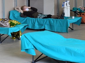 Patients in a temporary emergency clinic in Lombardy, Italy on Friday