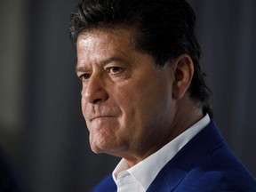 Unifor national president Jerry Dias attends a press conference in the Oshawa assembly plant, in Toronto, on May 8, 2019.