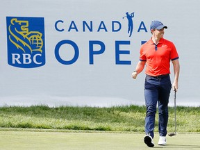 In this June 9, 2019, file photo, Rory McIlroy of Northern Ireland reacts after a birdie putt on the 14th green during the final round of the RBC Canadian Open at Hamilton Golf and Country Club in Hamilton, Ont. McIlroy won the 2019 tournament.