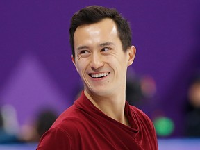 Patrick Chan of Canada during warm-up before his performance in the figure skating men's free skate in Gangneung, South Korea, at the 2018 Winter Olympics.