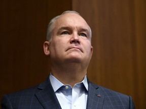 Conservative MP Erin O'Toole listens during the Conservative caucus retreat on Parliament Hill in Ottawa, Jan. 24, 2020.