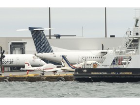 Porter Airlines planes at Billy Bishop airport in Toronto on March 2020.