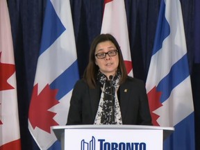 Toronto Medical Officer of Health Dr. Eileen de Villa speaking to reporters on Monday