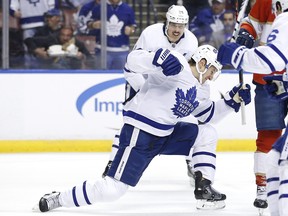 Zach Hyman and Auston Matthews were probably the two biggest on-ice highlights for the Leafs before their season was suspended. (Michael Reaves/Getty Images)