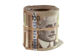 Canadian hundred dollars bills rolled up