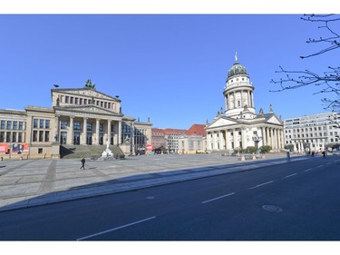 Empty streets are seen near the square at the Gendarmenmarkt, as the spread of the coronavirus disease (COVID-19) continues, in Berlin, Germany, March 24, 2020.